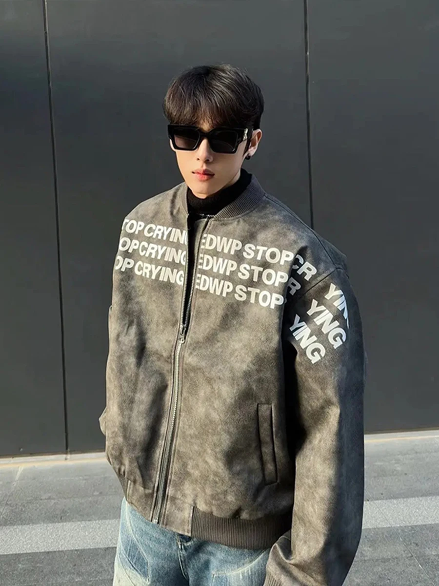 

American High Street ort Leather Jaet Men's Autumn Winter Thiened Faion Motorcycle Baseball Sle Premium PU Jaet