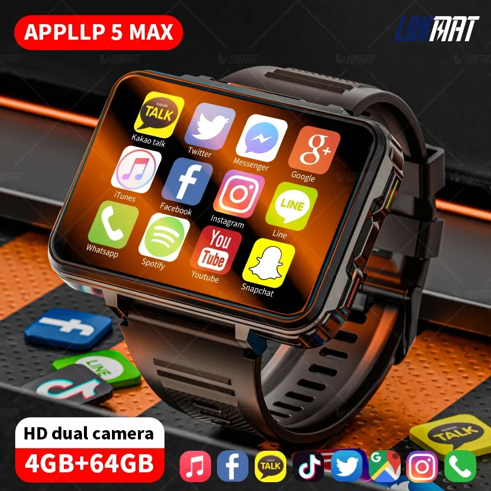 LOKMAT APPLLP 5 MAX Orologio Android Telefono Quadrato Grande Schermo Wifi 4G Chiamate Smartwatch Doppia Fotocamera con Torcia Orologio da Gioco