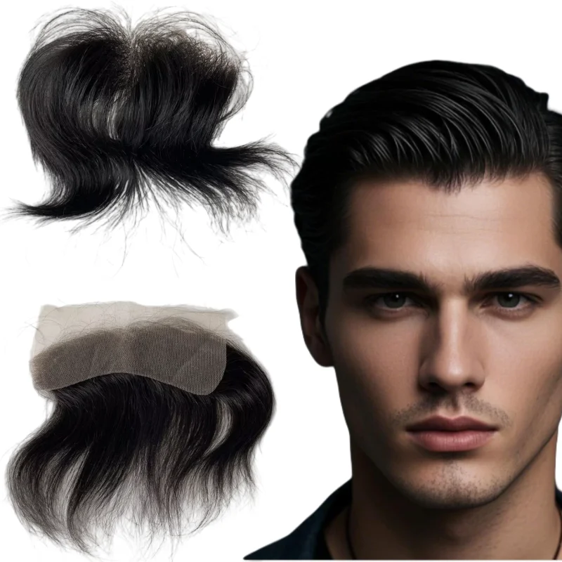 

Индийские девственные человеческие волосы, шелковистые прямые волосы # 1, темно-черный цвет, 4x18 см, полная кружевная линия волос для мужчин