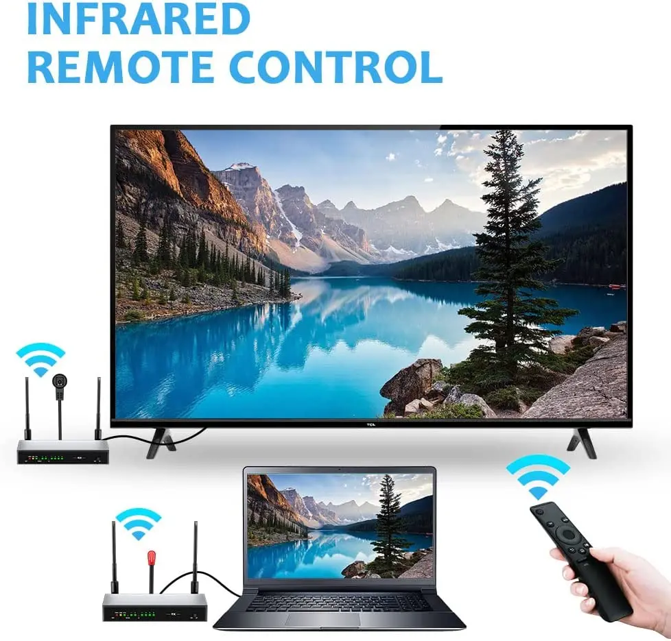 Video Full HD 1080P a salida en bucle Control IR KVM compatible con múltiples transmisores y receptor HD inalámbricos RX Kit extensor HD