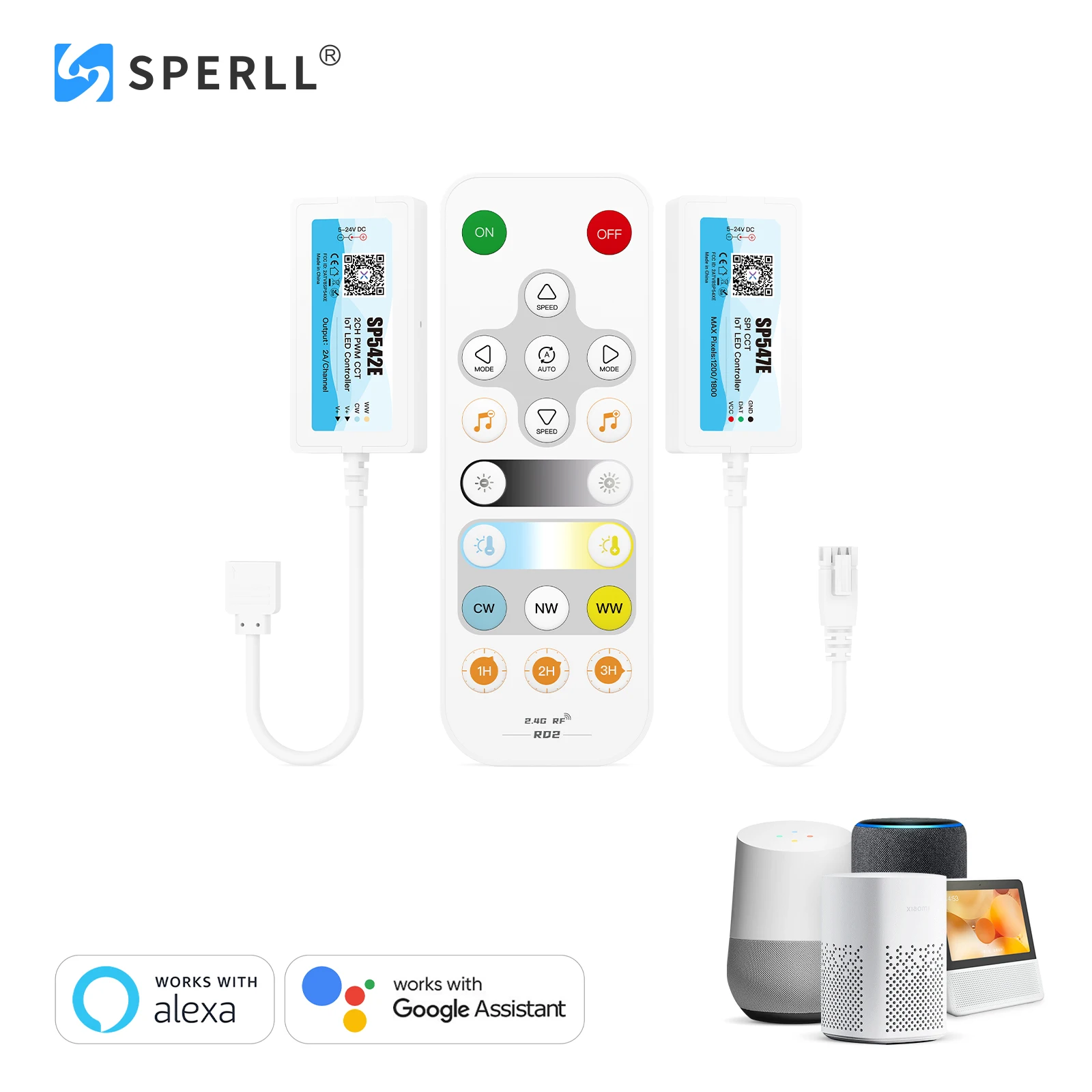 

SP542E 2CH Color Temperature CCT IoT LED Controller SP547E Alexa Google Home Wifi APP PWM SPI BT RF Remote LED Strips DC 5V-24V