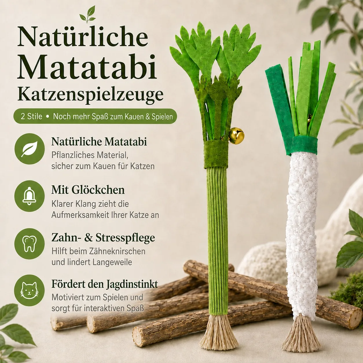 Natürliches Silberweiden-Katzenspielzeug, Matatabi-Stick mit Glocke, interaktives Kauspielzeug zur Zahnreinigung für Katzen und Kätzchen, Zahnpflege – Detail 3
