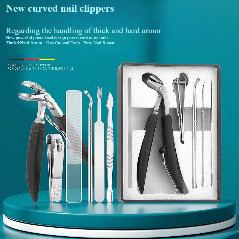 6Pcs A7 Elbow & Flat Mouth Tweezers Set, Nail Scissors, Nano Nail File, Manicure Tools