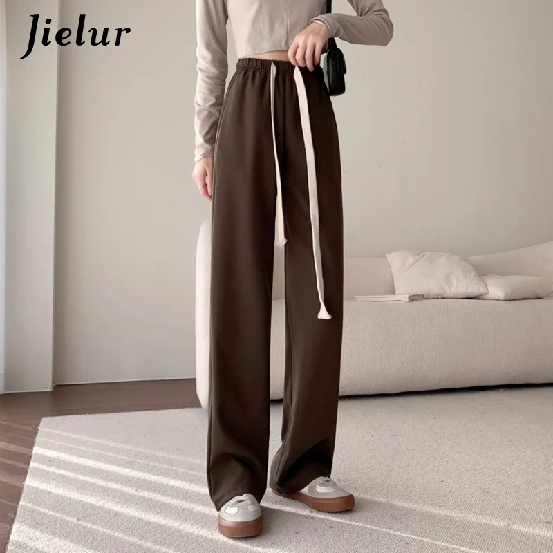 Jielur Spring  Korean Style Basic Trousers Drawstring Pocket Wide-leg Pants Women Casual Apricot Harajuku Pants Female XS-XL