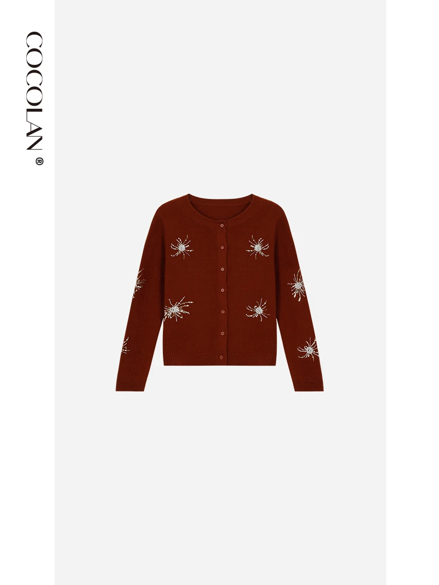 

Женский вязаный кардиган LAN【Fireworks】из 100% шерсти с вышивкой, повседневный, мягкий на ощупь, осенне-зимняя новинка