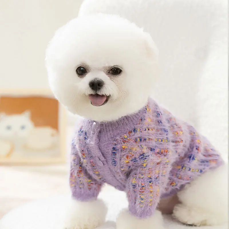 Puppy Dog Imitation Mink Fleece Sweater Teddy Warm Knit Cat Two Legged Clothing Love Button Pet Cardigan XS-XL