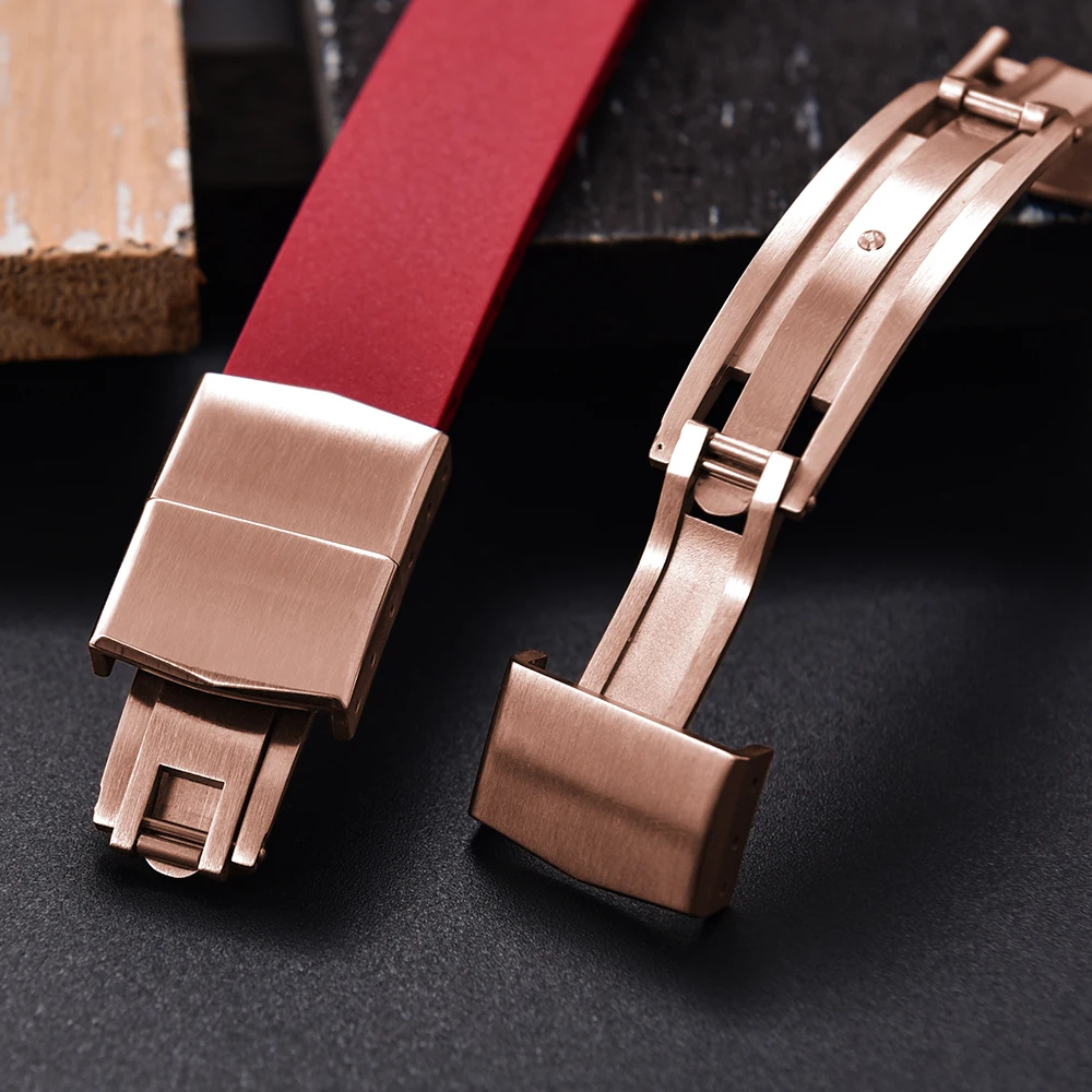 CTS FKM حزام ساعة اليد 16-18-19-20-21-22 مللي متر الأربطة المطاطية الإفراج السريع فراشة مشبك قطع لحجم تخصيص الغبار مقاوم للعرق #5