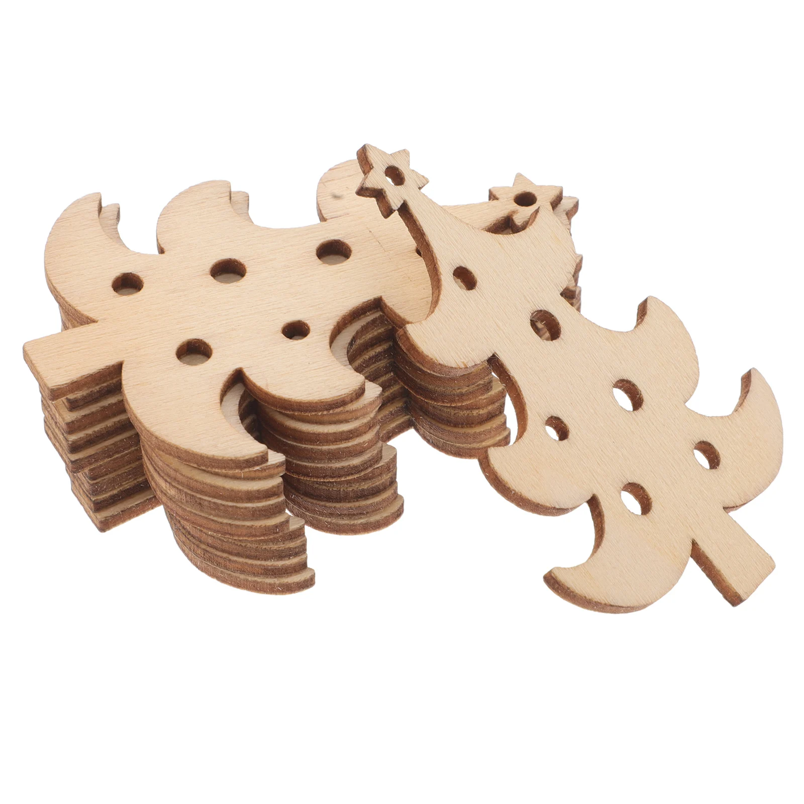 

40pcs Christmas Tree Hanging Ornaments: Unfinished Wood Tree Cutouts For Painting Diy Craft Wooden Slices Holiday Decor Xmas