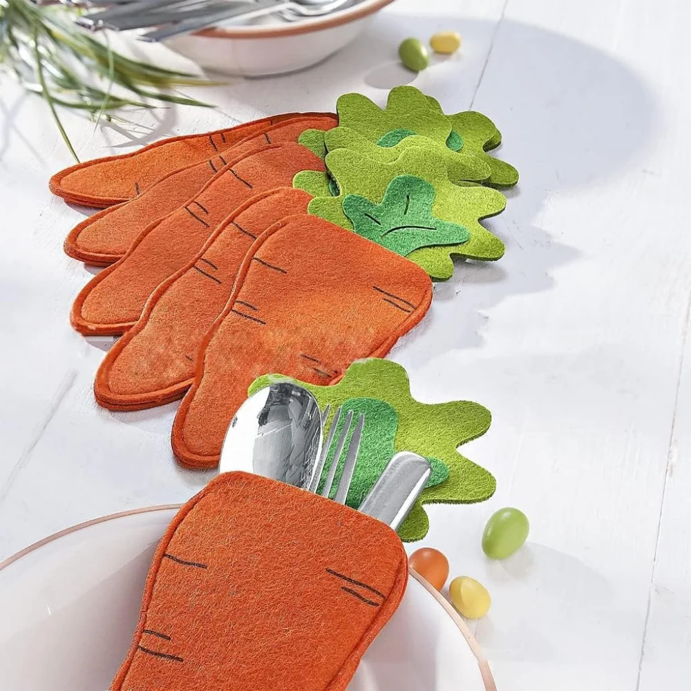 

4pcs Easter Carrot Felt Cutlery Holder Bag Spring Decorations Home Tableware Accessories Knife And Fork Holders For Family Hotel