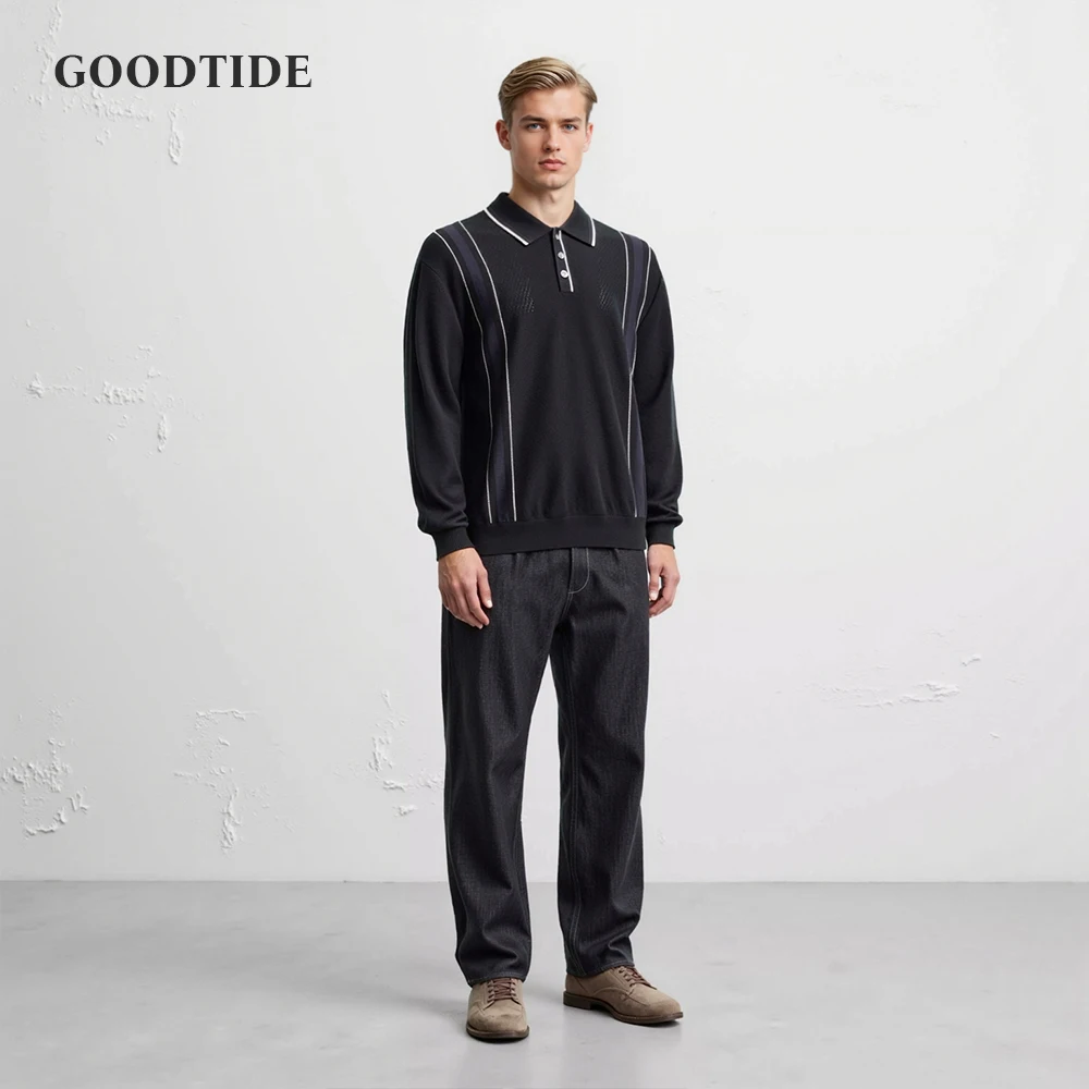 Men's Knitted Long Sleeve Polo Shirts Casual Slim Business Polos Men Turn Down Button Leisure Knitwear Autumn Streetwear Shirts