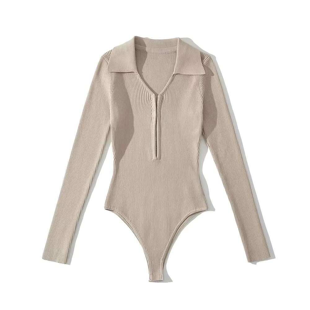 Sexy Spicy Girl Snap V-Ne Elastic Bandage Knitted One-Piece Sweater Women's Autumn Winter Inner Wear Base irt  Collar