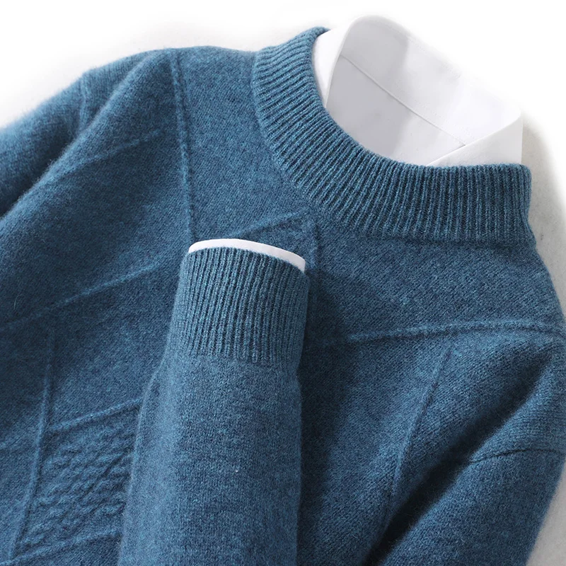 New autumn and winter 100% merino cashmere sweater men's O-neck thick pullover sweater loose knit bottoming shirt