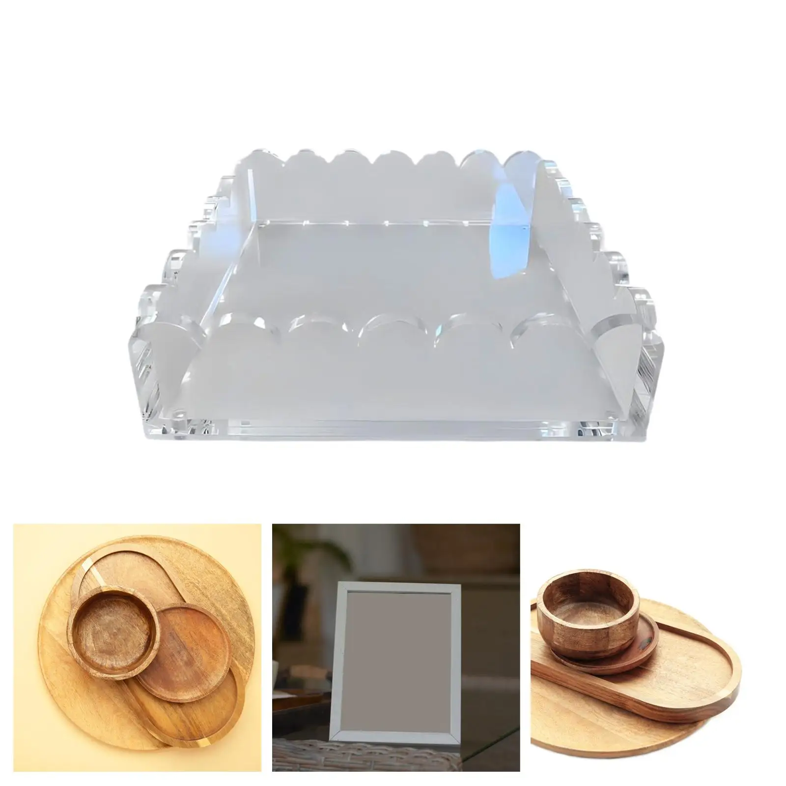 Acrylic Scallop Tray with Mat Photo Frame 8inch Square Scallop Bedroom Nursery Multi Use Gifts Serving Platter