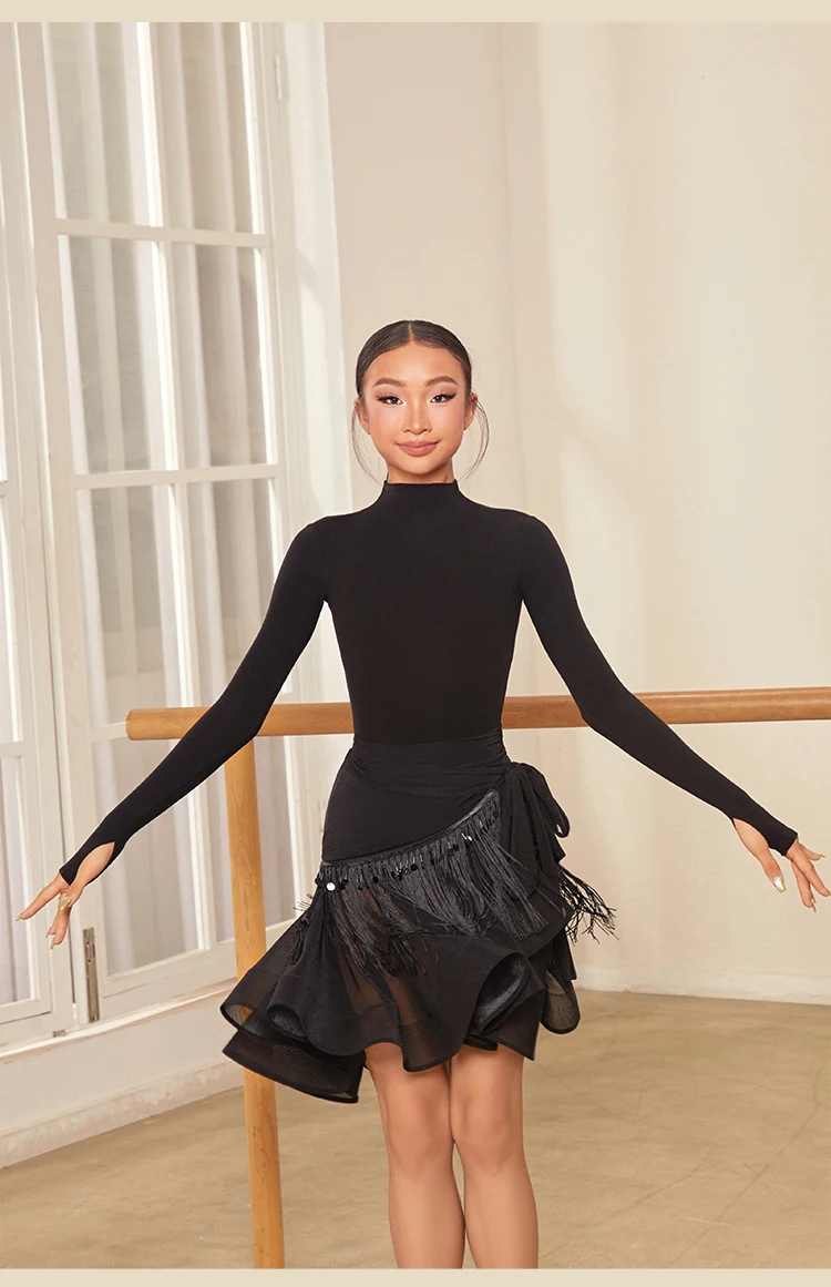 

Детское платье для латинских танцев по индивидуальному заказу, большой топ с открытой спиной, костюм для латинских танцев с промежностью, простой и универсальный