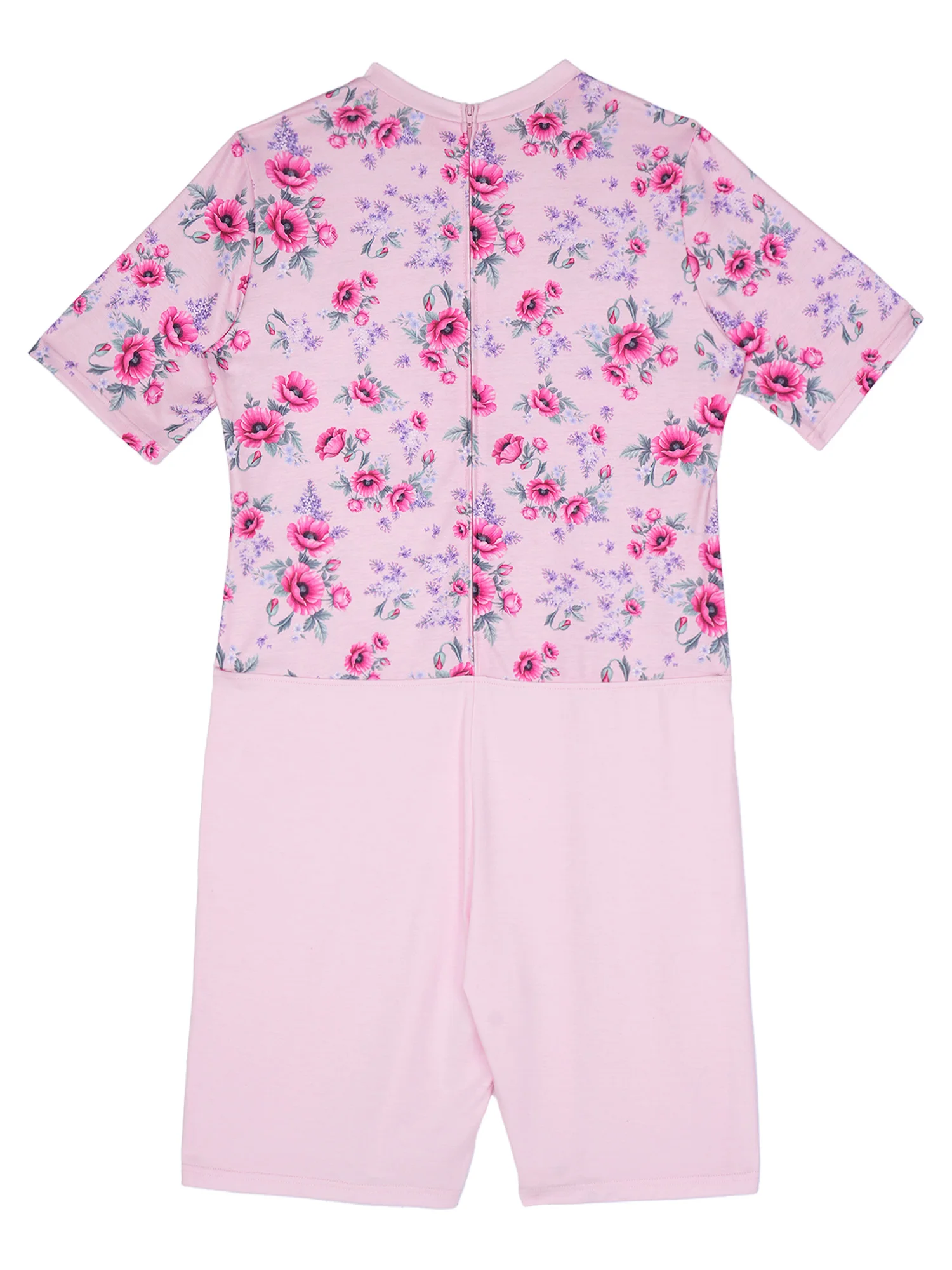 Women Elderly Anti-strip Adaptive Jumpsuit Floral Short Sleeve Back Zipp Crotch Rompers Loungewear Homewear Special Need Clothes