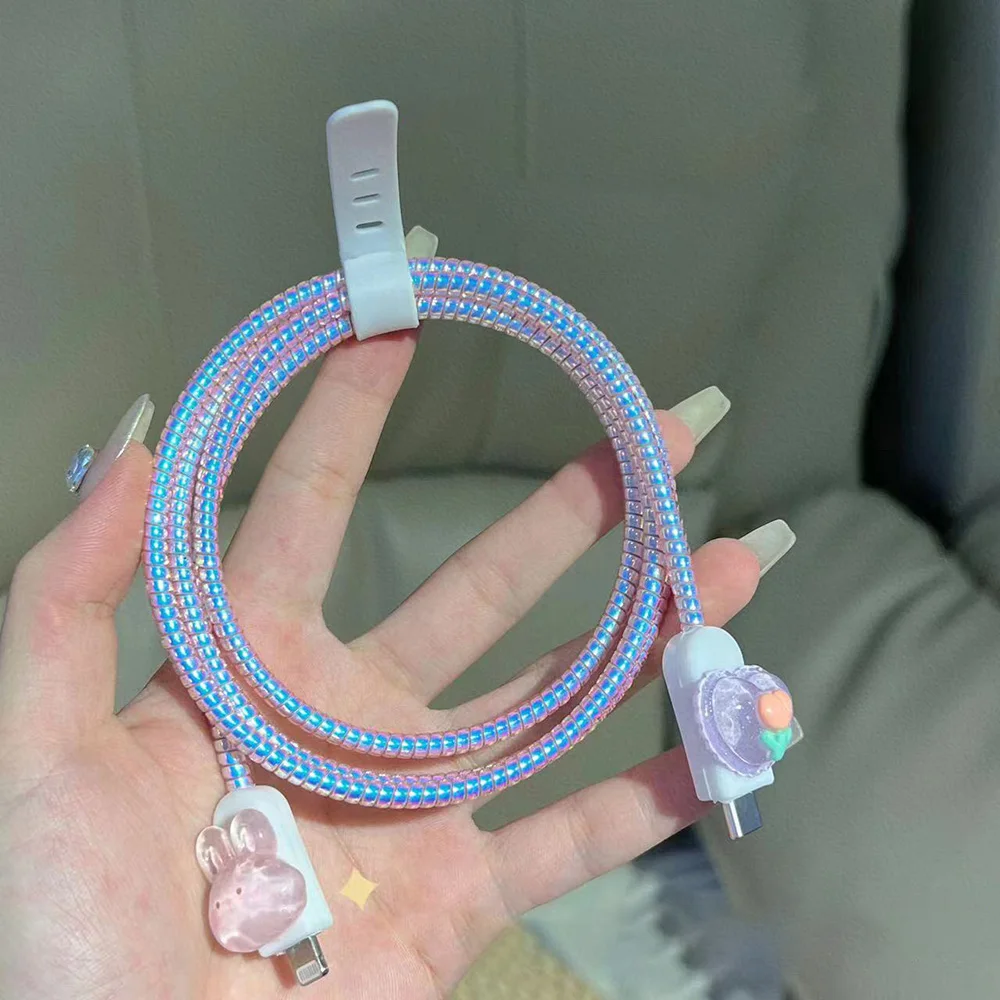Cute Cartoon Bear Charger Protector Cable Organizer For iPhone 11 15 14 13 12 Pro Max 20w 18W US Data Cord Winder Management Kit