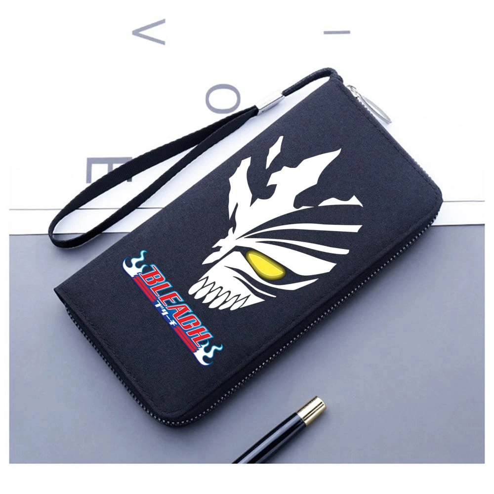 Bleach Kurosaki Ichigo Long Wallet Men Women Clutch Money Clip Credit ID Card Holders Zip Student Purse Handbag with Chain