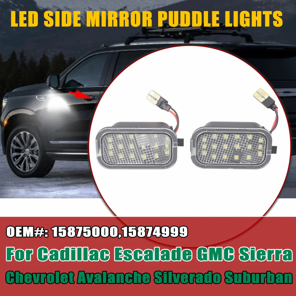 New For Cadillac Escalade Chevrolet Tahoe Avalanche Silverado Suburban GMC Sierra Yukon White LED Side Mirror Puddle Lights