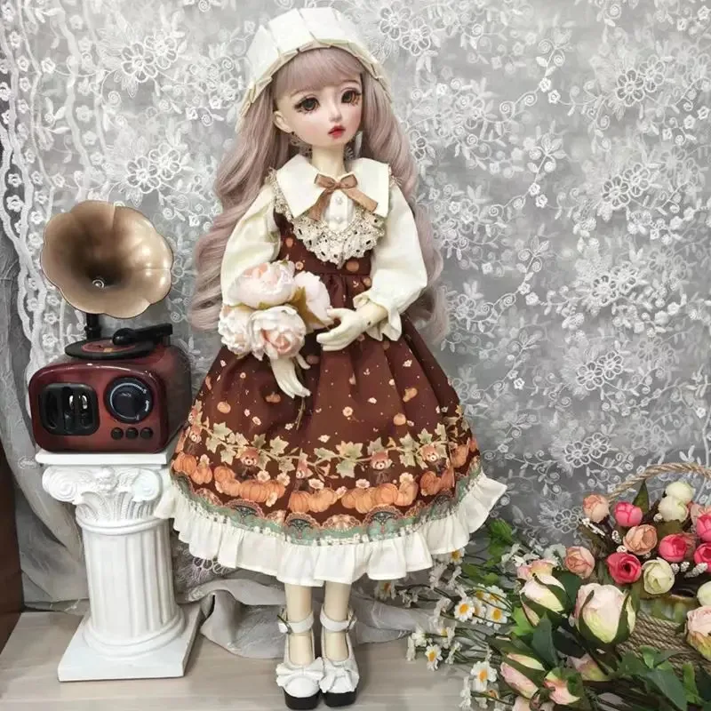 

1/3 1/4 1/6 кукольная одежда для куклы Bjd 60/45/30 см, платье + головной убор, коричневые деревенские игрушки для девочек, нарядные аксессуары для кукол, без куклы