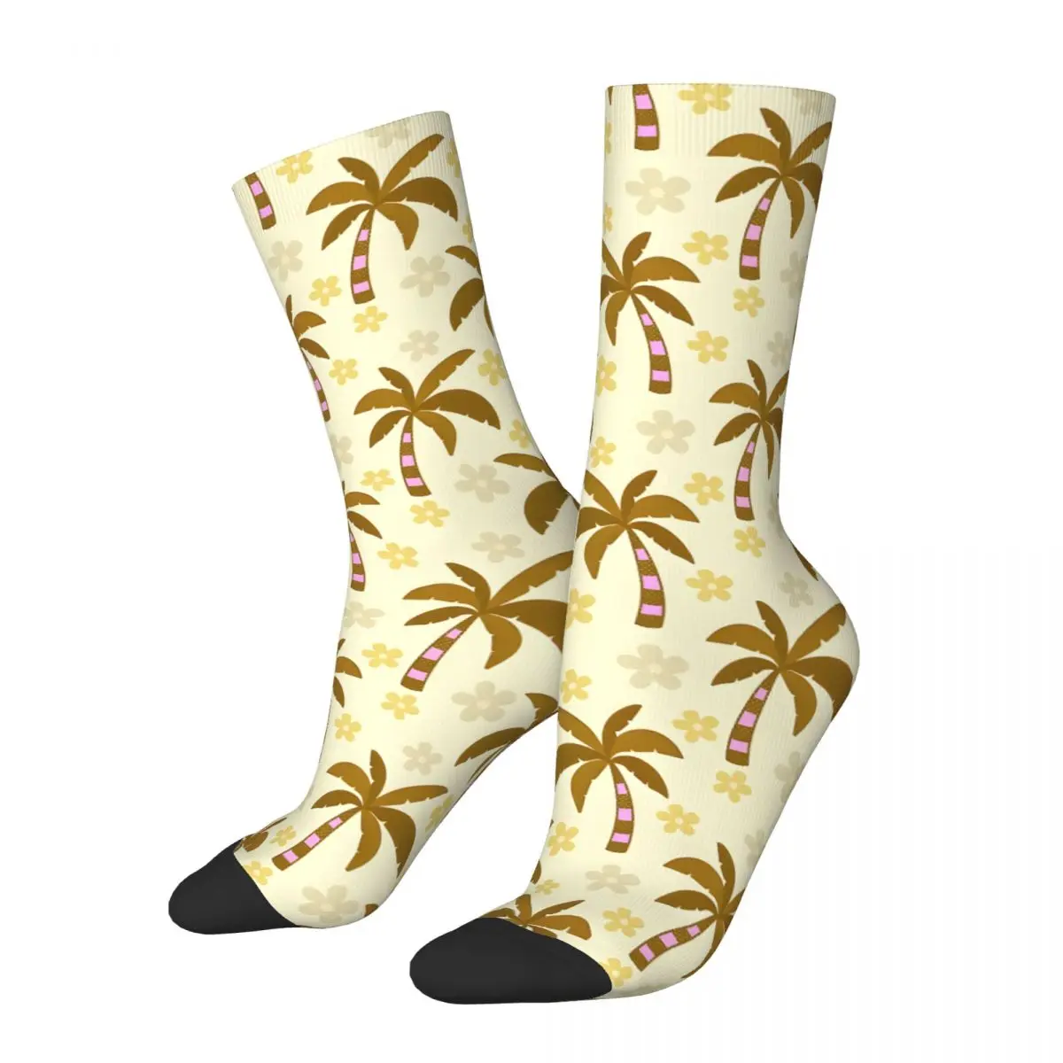 Cheerful Tropical Palm Trees In Russet Brown On Vanilla White Unisex Winter Socks Hip Hop Happy Socks street style Crazy Sock