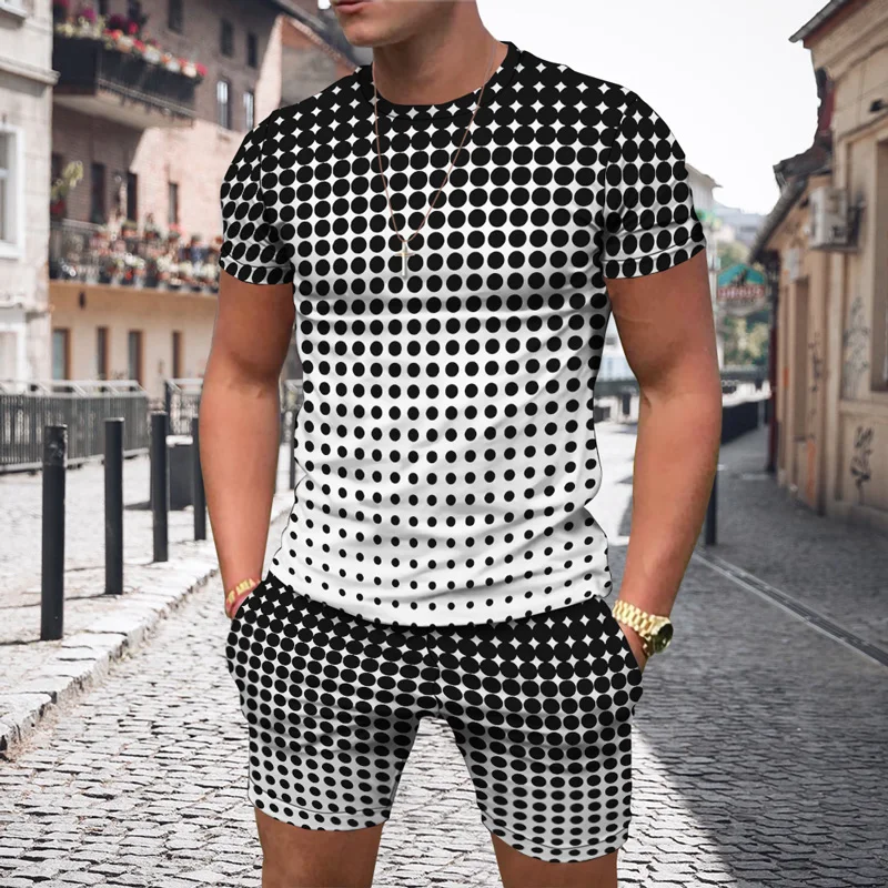 Städtischen Sommer Herren Sets 2023 Zwei Stück Sets Casual Kurzarm T-shirts Kurze Outfits Mann Streetwear Bunte Splash Tinte Gedruckt