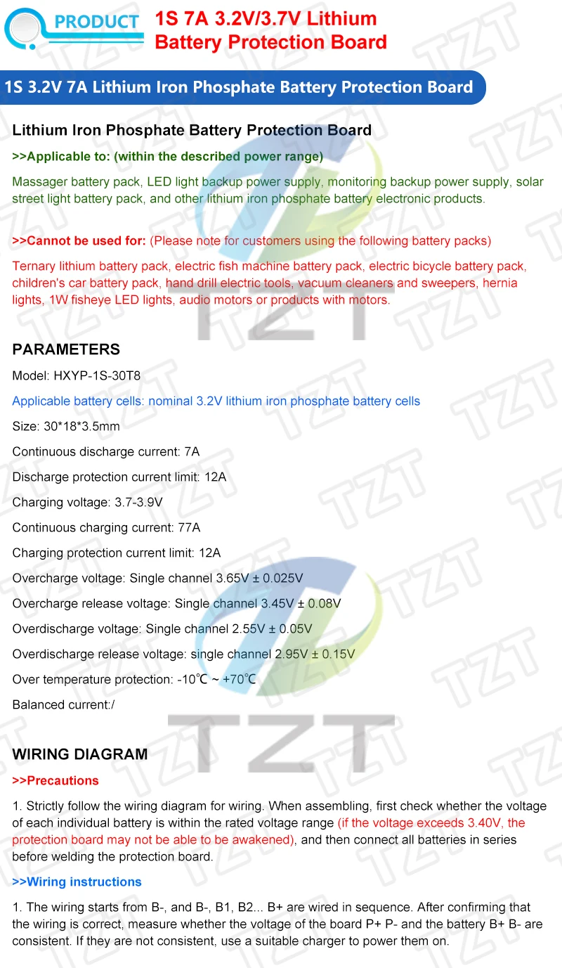 Lifepo4 Batterie BMS 1S 3,2 V 3,7 V 7A Ladeplatine Kurzschlussschutz PCM Selbstwiederherstellung mit Temperaturschutz – Detail 1