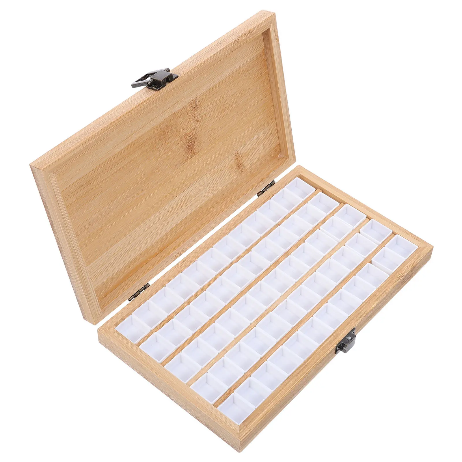 Bamboo Watercolor Palette 60 Grid Paint Storage Box Portable Compact Travel Case Empty Half Pan Organizer Empty Half Pans