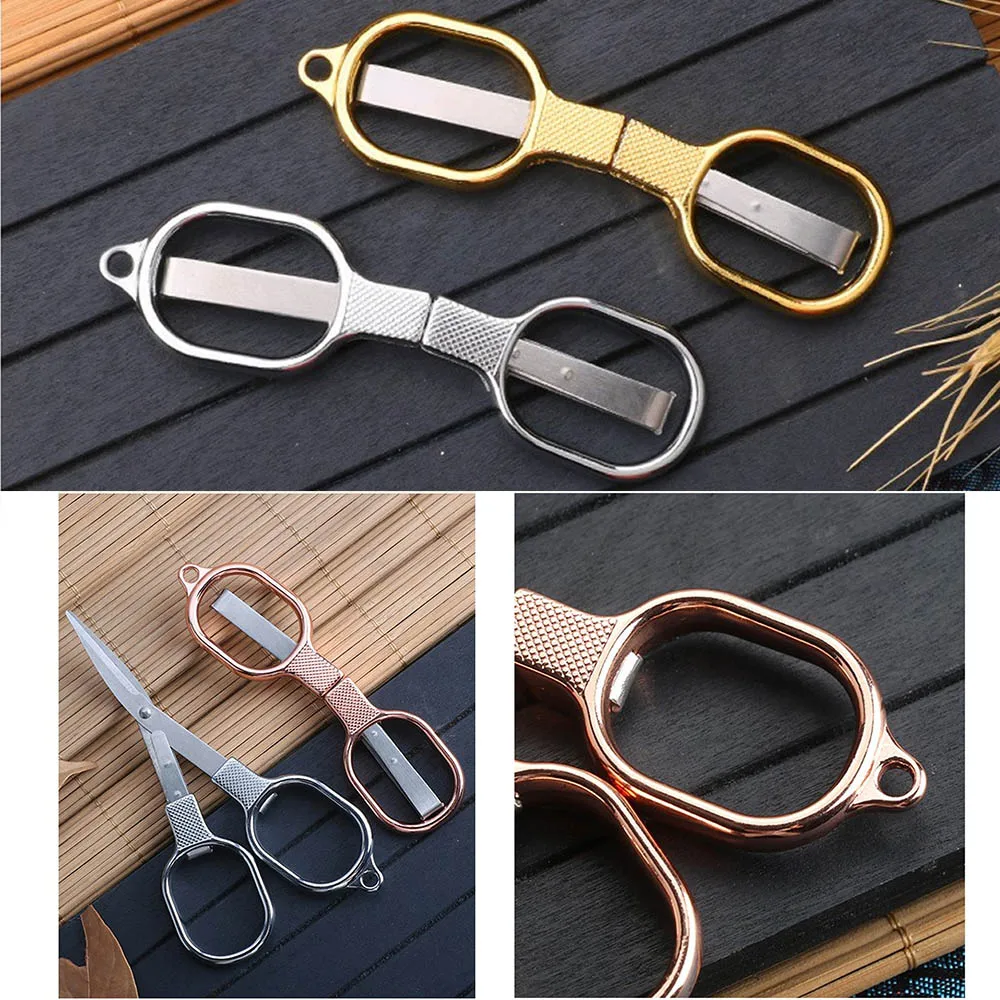 Stainless Steel Anti-rust Portable Folding Scissors Glasses Shaped Mini Shear Fishing Scissor For Home And Travel Camping Use