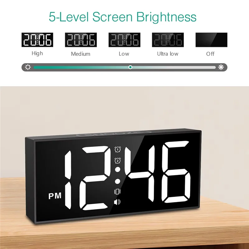 ABJO-Vibrating Alarm Clock 7.5In Large Display LED Clock Loud Alarm Clock With Bed Shaker For Heavy Sleepers Hearing Impaired