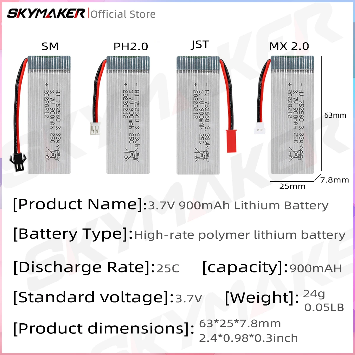3.7V 900mAh Lipo  Battery 25C high-rate  Drone Replacement Battery for 8807/8807W model aircraft drone battery