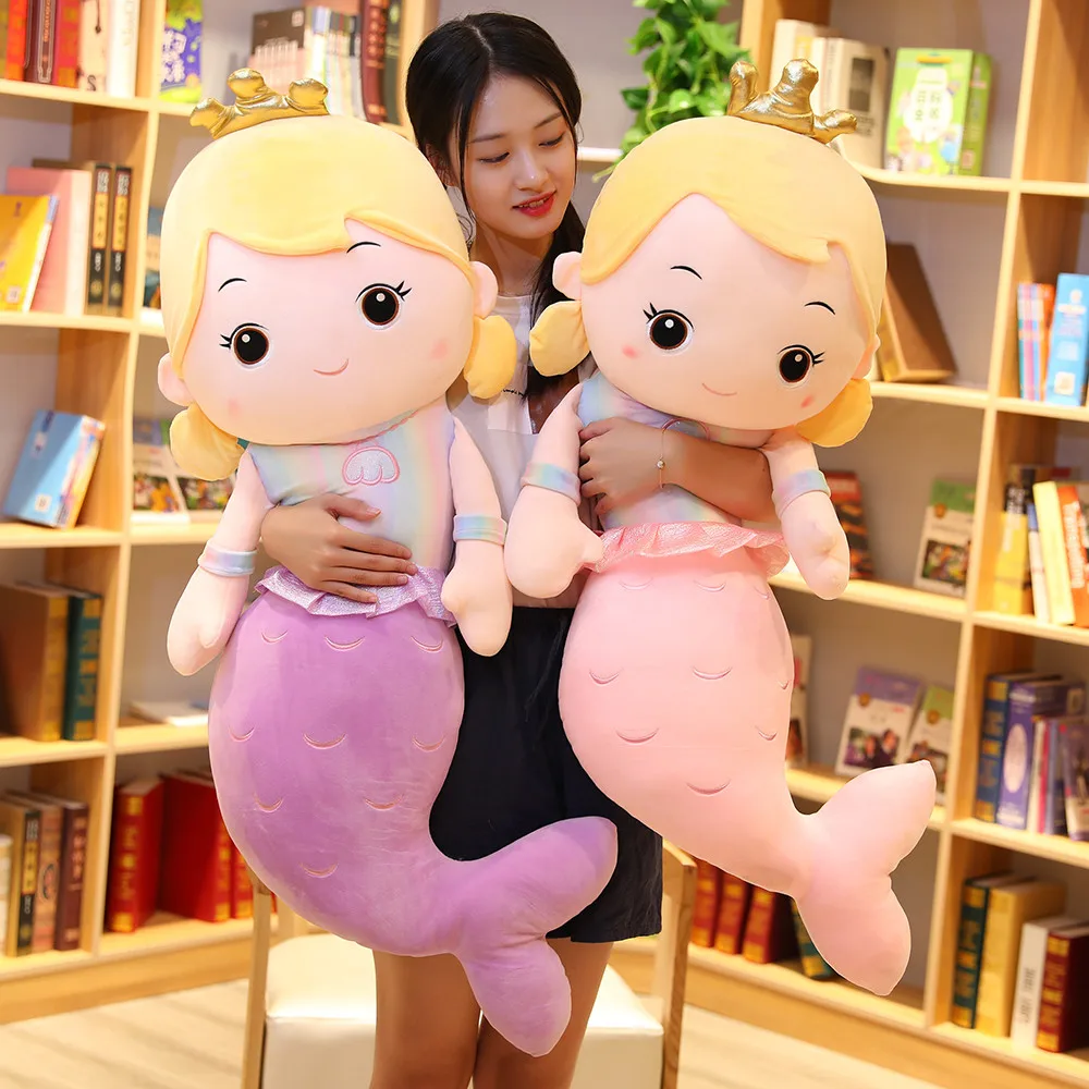 1pc 75/110CM Cartoon Crown Mermaid Plush Toy Stuffed Mermaid Doll Kids Girl Home Decoration Pillow Girlfriend Birthday Gifts