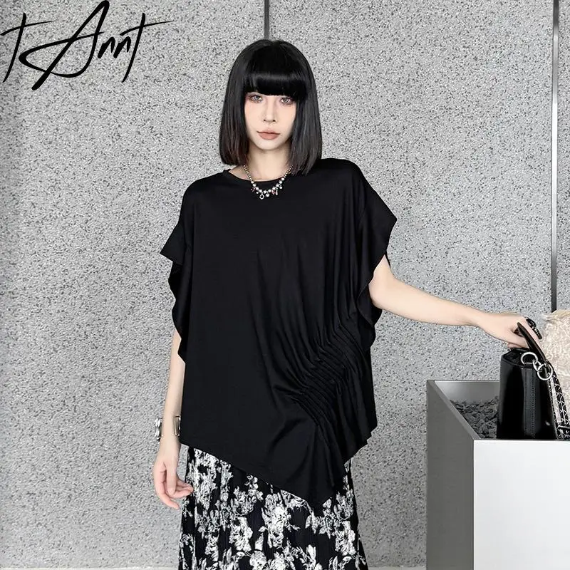 

Tannt Women T Shirt Batwing Sleeve Irregular Casual Long Tshirt Tops For Women Asymmetry Black White Loose Tshirt Tops 2025 New