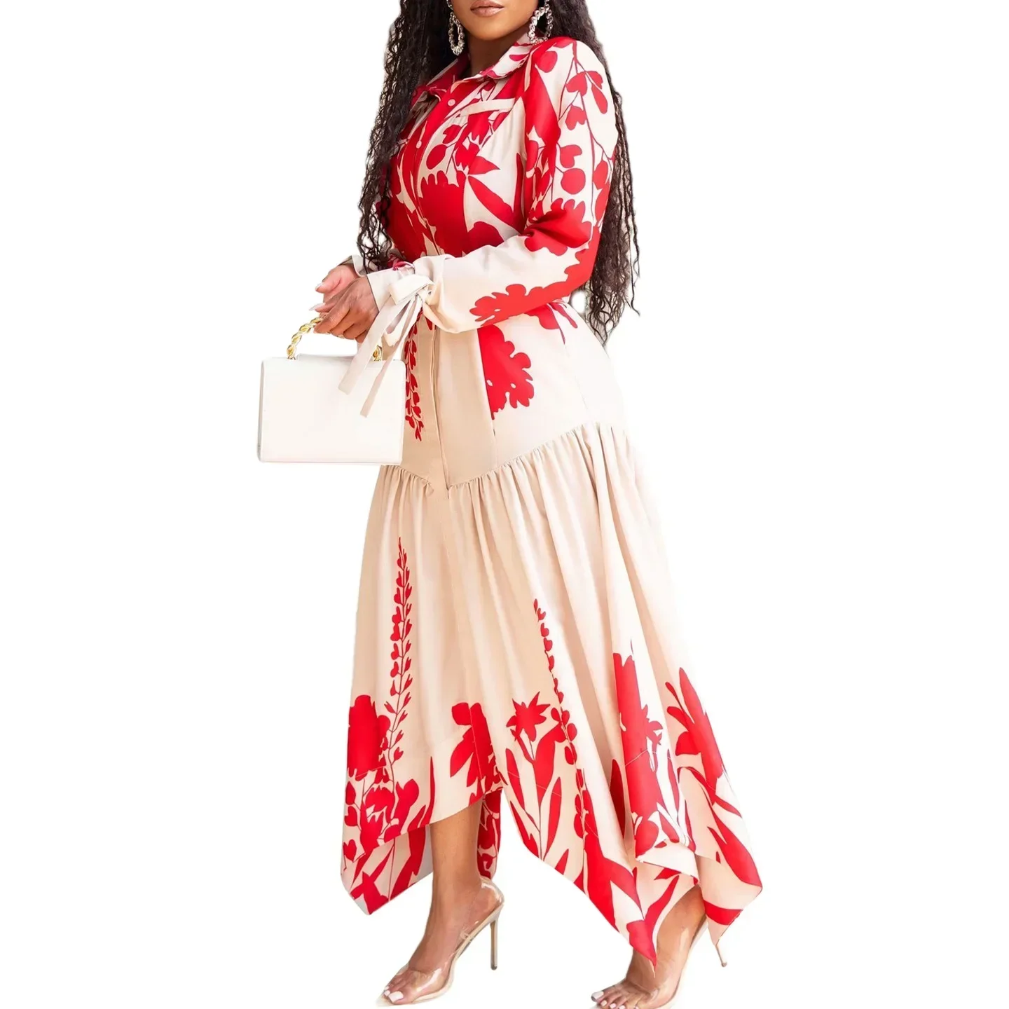 Vestidos africanos para mujer, vestido largo largo con estampado de poliéster y manga larga con cuello en V, trajes Dashiki africanos 2024