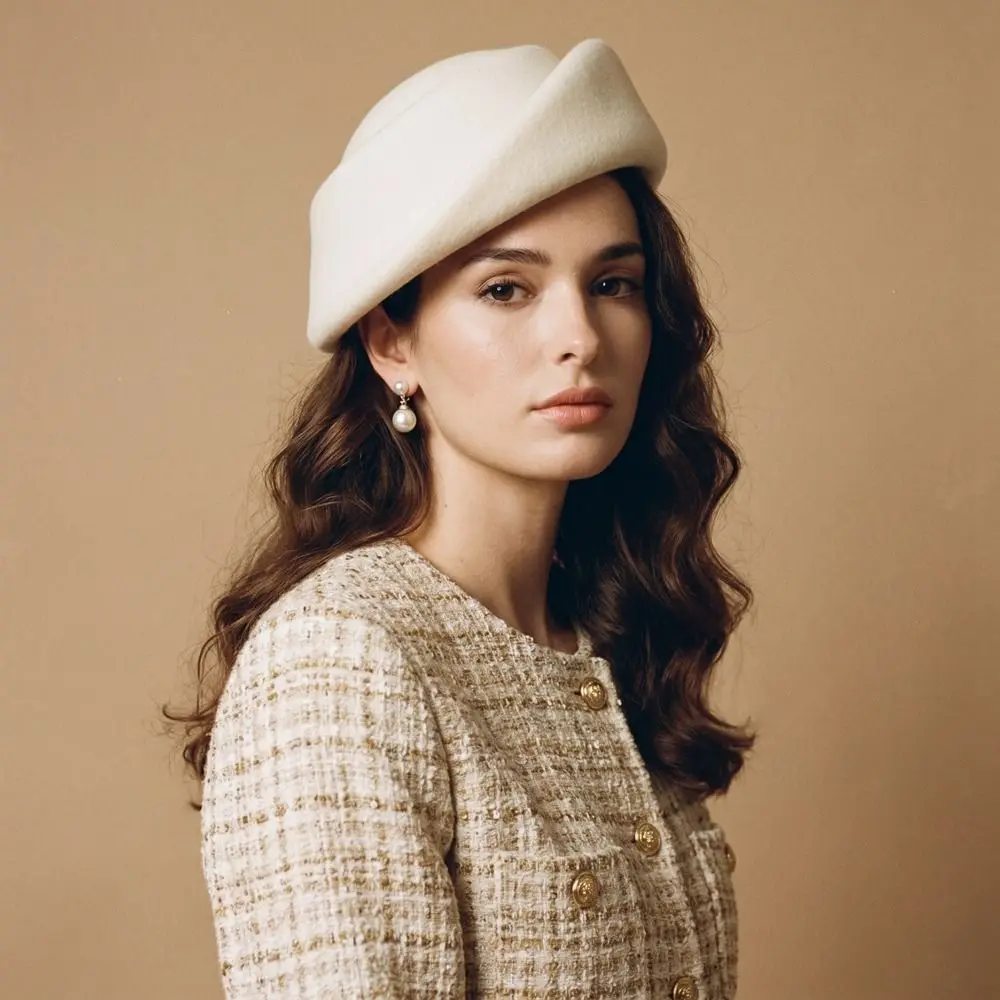 Fashion Hepburn Style Wool Pillbox Hat Fedoras Elegant Fedora Hat Dome Air Hostess Beret Hat Cocktail Event