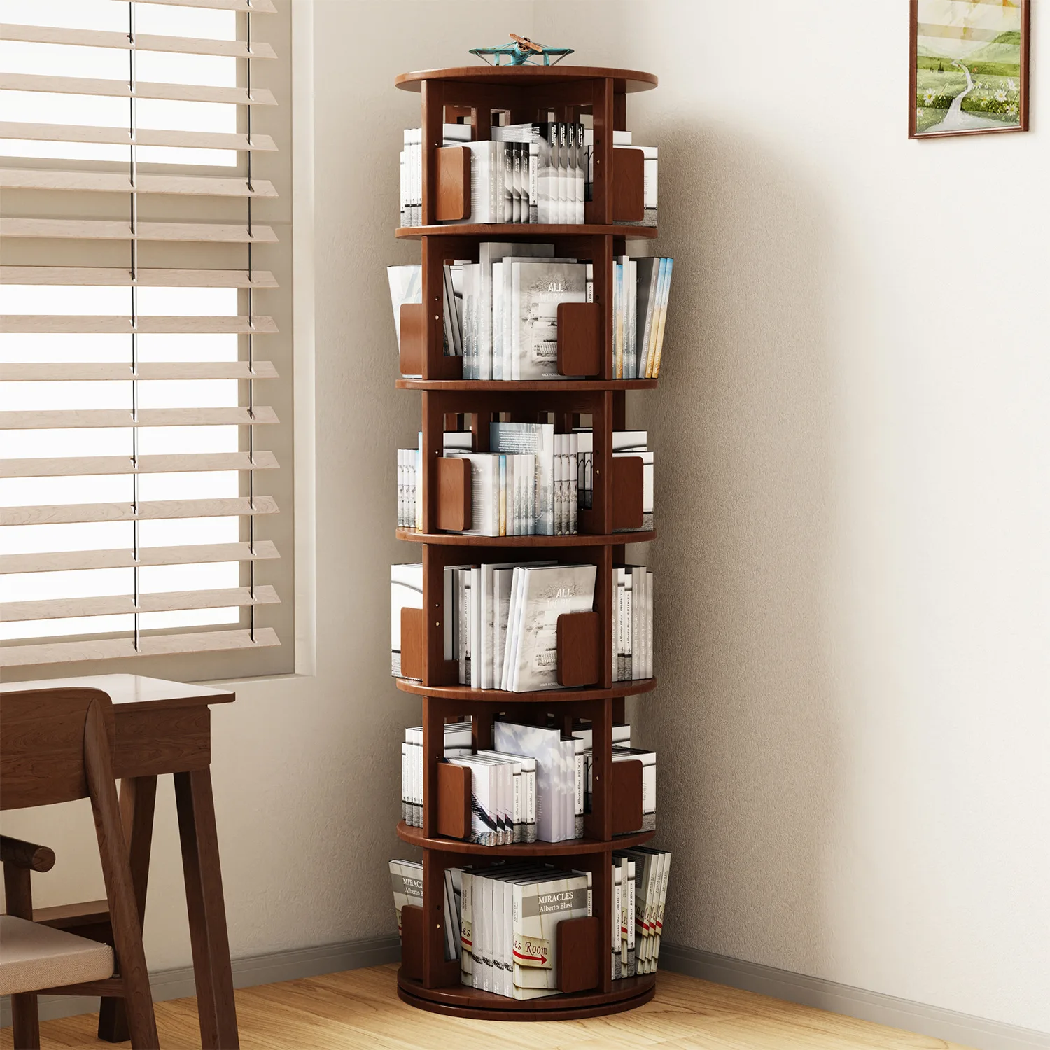 

Rotating bookshelf 360 degree rotating living room space saving storage shelf household children's bookcase