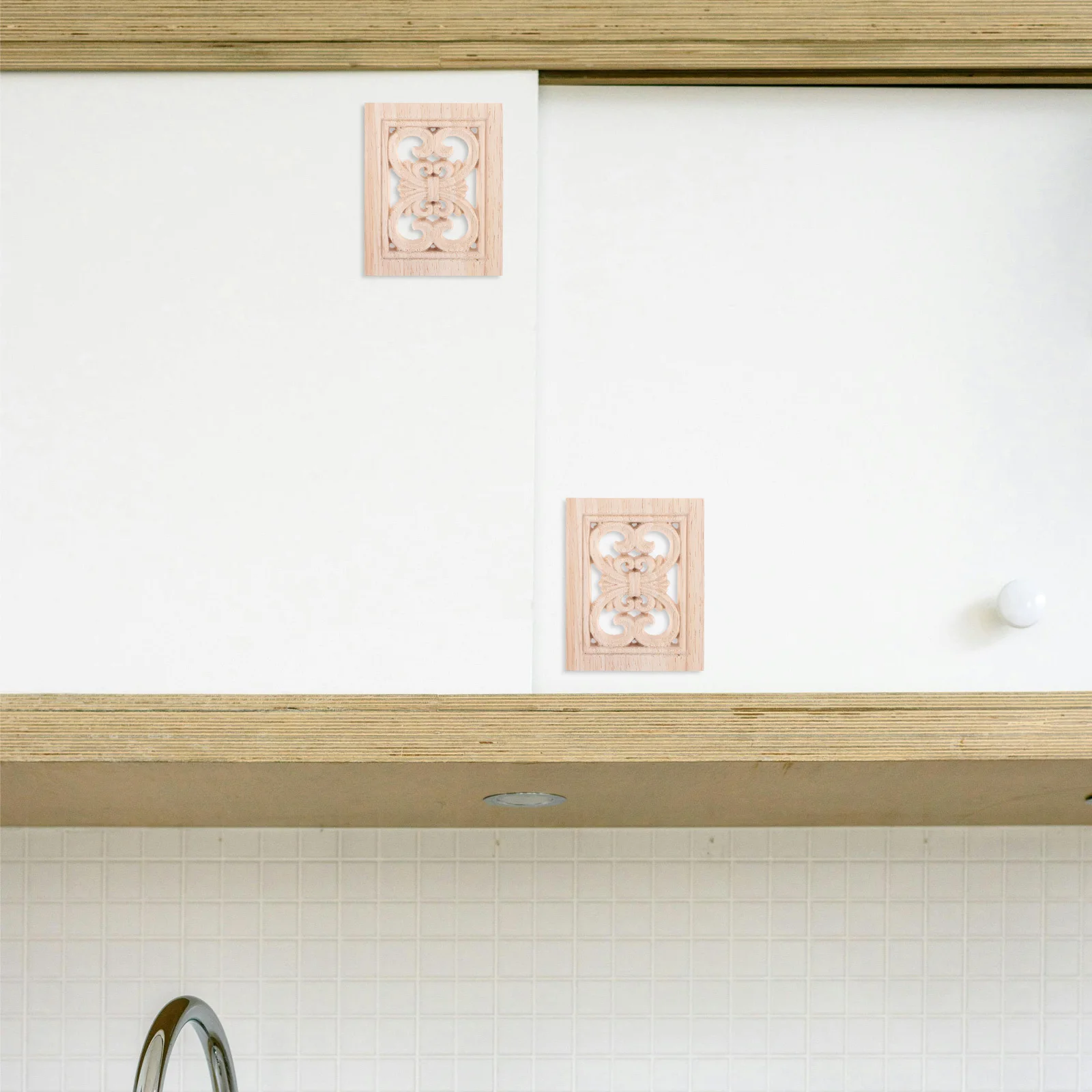 

2Pcs Solid Wood Carved Appliques Square Furniture Onlays Unpainted Wooden Carving Decals DIY Cabinet Door Wardrobe Decorative