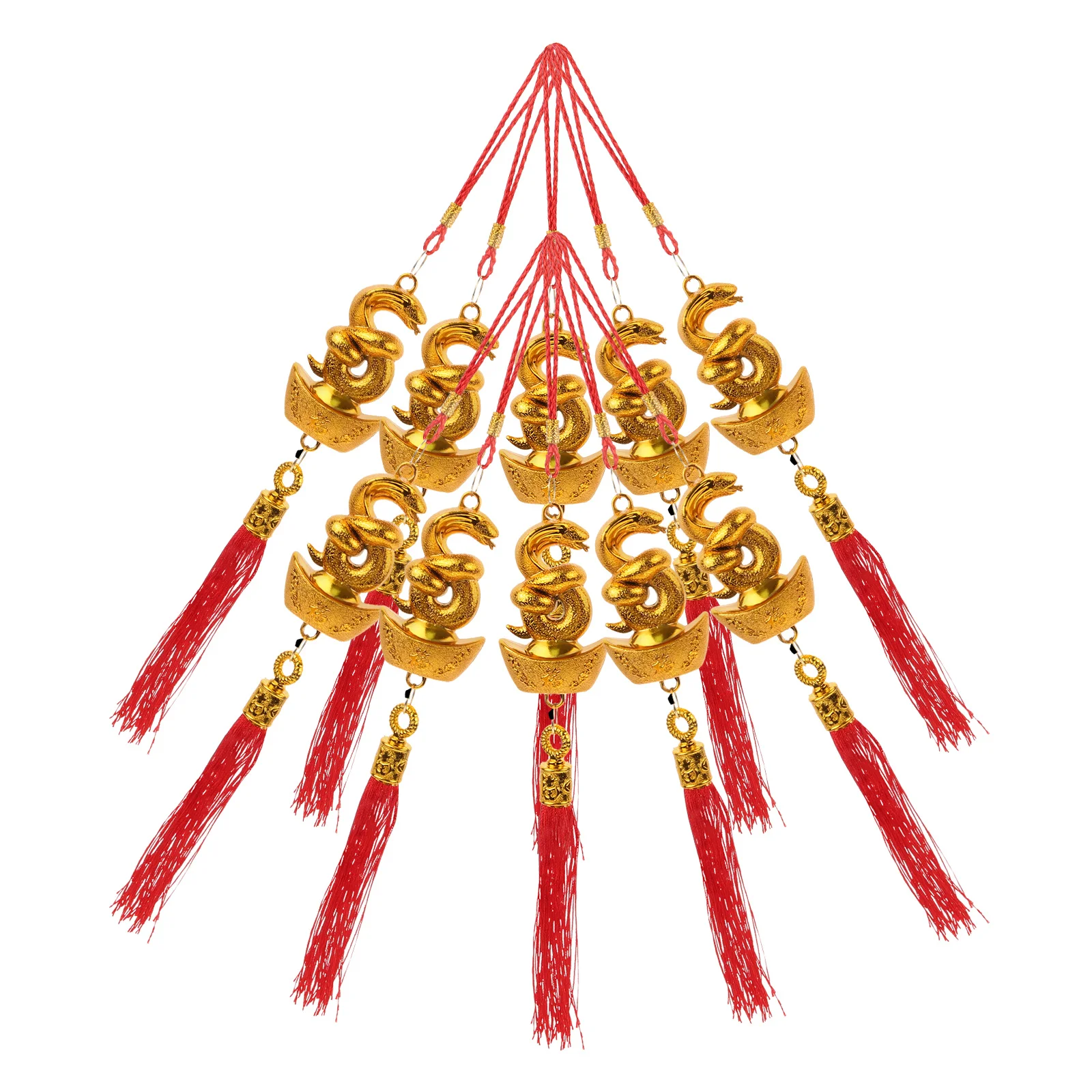 10Pcs Chinese New Year Snake Pendant Gold Plated Ingots Hanging Ornament for Spring Festival Decor Door Window Tree Car Pendant