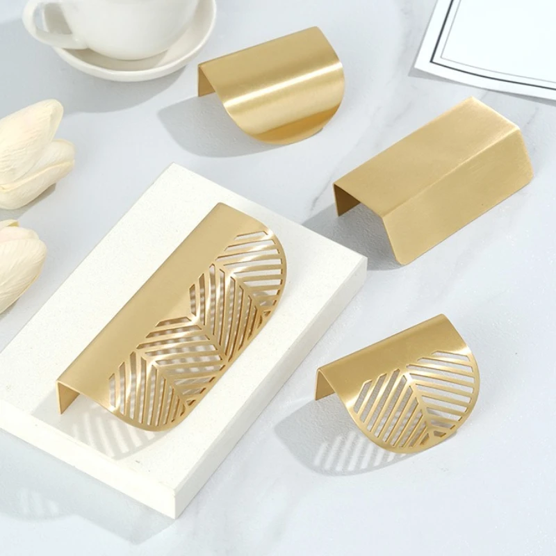 Brass Leaf Invisible Pulls Wardrobe Cupboard Wine Cabinet Furniture Drawer Golden Knobs Modern Simple Concealed Handle Hardware