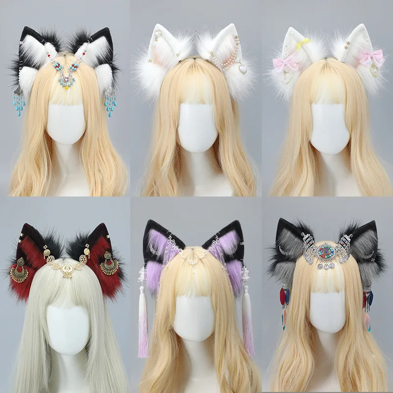 Practical Furry Plush Cosplay Wolf Ear Headpiece Halloween Headbands for Roleplay and Festival Gatherings