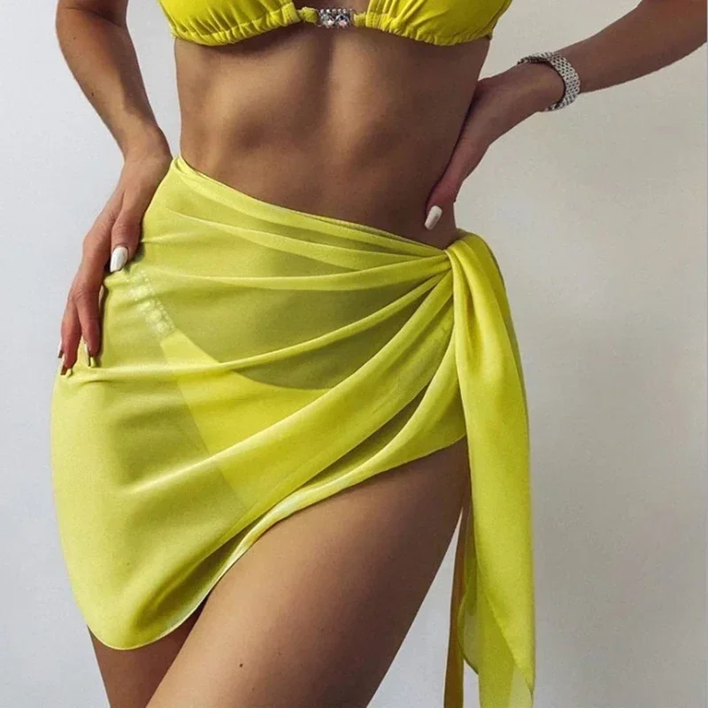 Women's Sheer Chiffon Bikini Cover Up Wrap Short Skirt Translucent Beach Swimwear Accessory Sexy Summer Vacation Wear