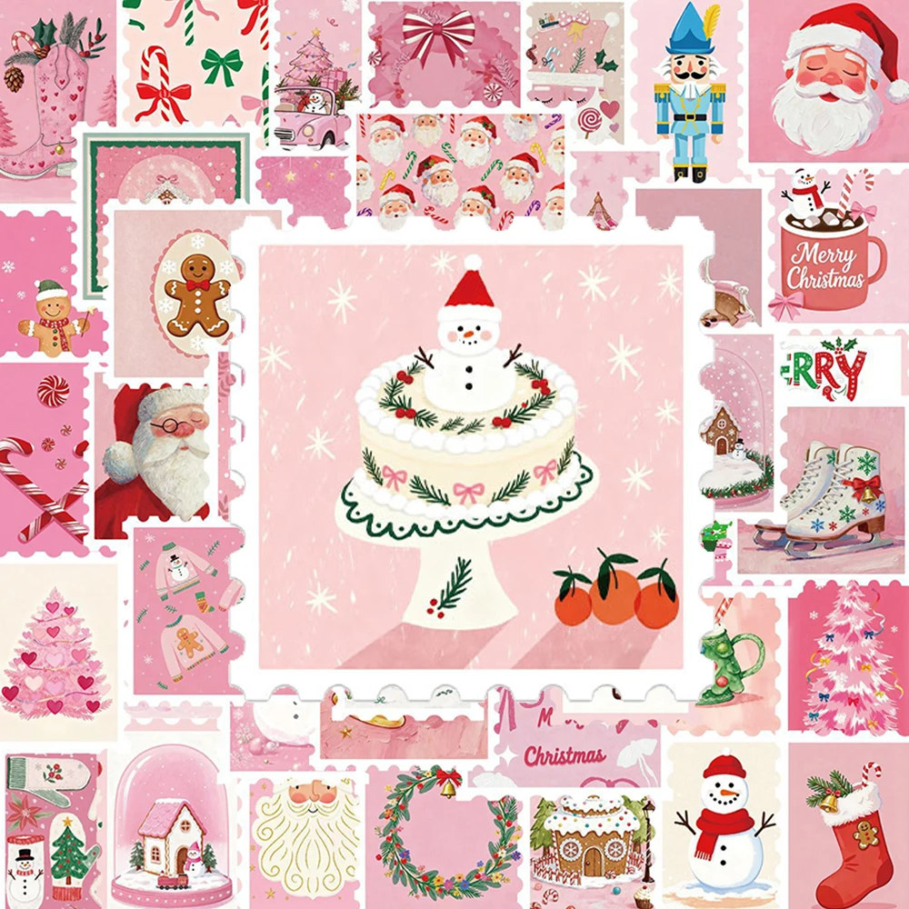 

10/30/50pcs Cute Pink Christmas Stamp Cartoon Stickers Waterproof Graffiti Guitar Skateboard Phone DIY Aesthetic Sticker Decals