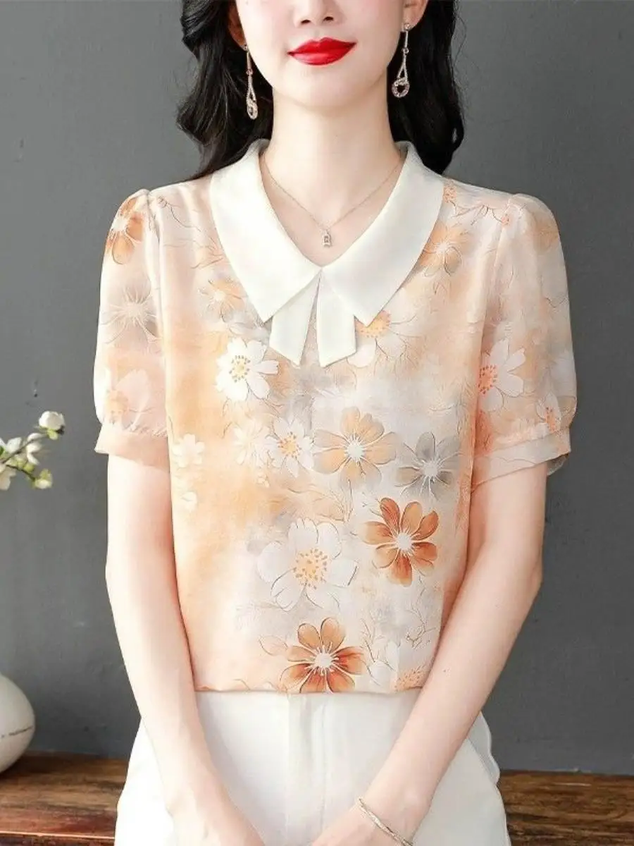 camisa-de-chiffon-com-gola-fofa-feminina-de-manga-curta-novo-estilo-de-verao-camisa-para-maes-conjunto-de-duas-pecas-bonit