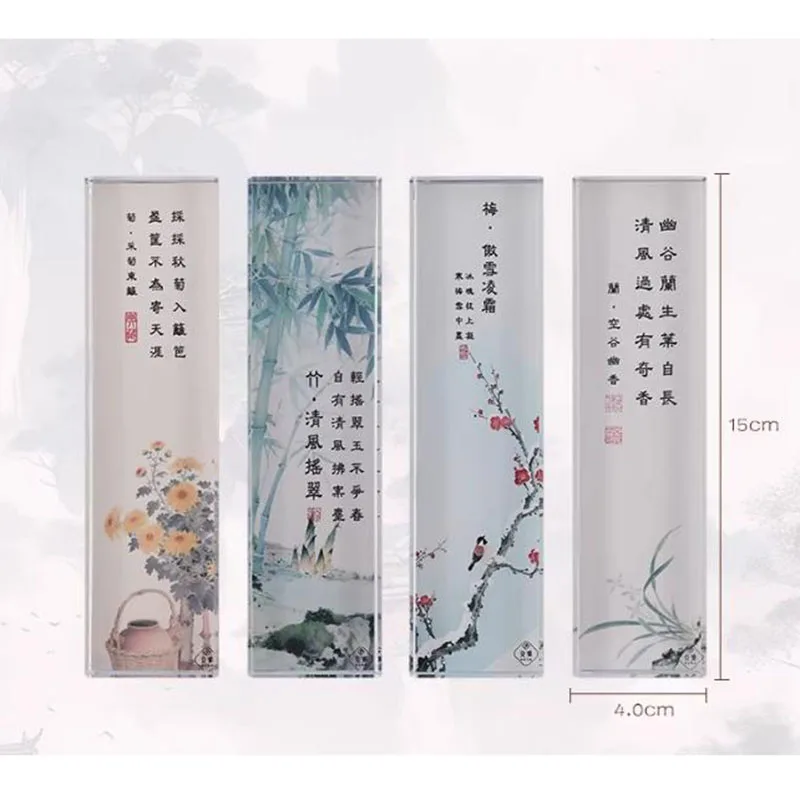 Crystal Glass Paperweight, Chinese Style Calligraphy Painting Paper Weight, Office Desk Stationery Accessories, 15x4 cm