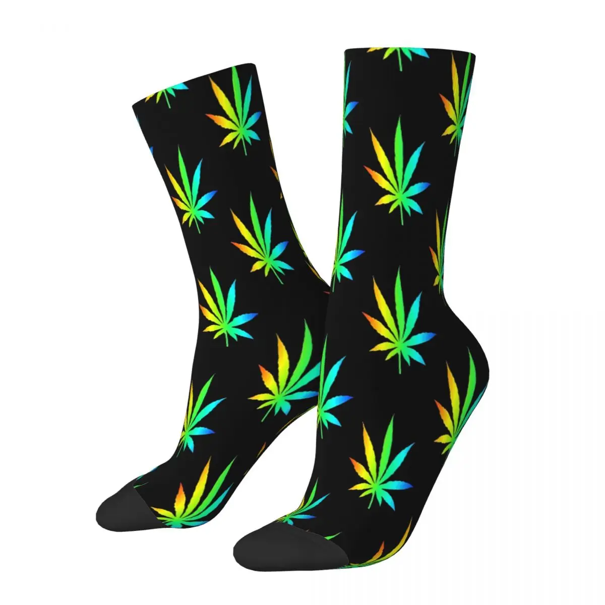 Rainbow Marijuana Leaf Socks Male Mens Women Autumn Stockings Printed