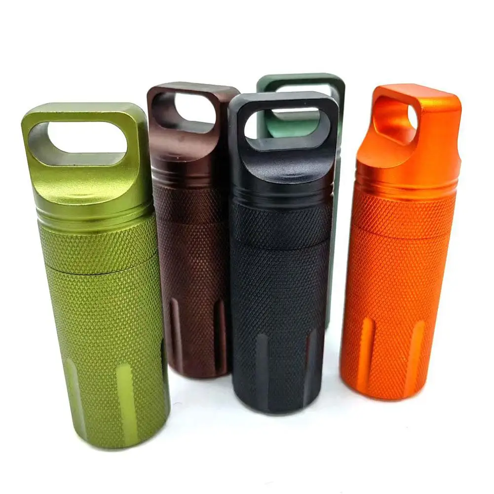 Portable Aluminum Alloy Airtight Pill Container Bottle Outdoor EDC Single Chamber Capsule Holder Waterproof Medicine Case Box