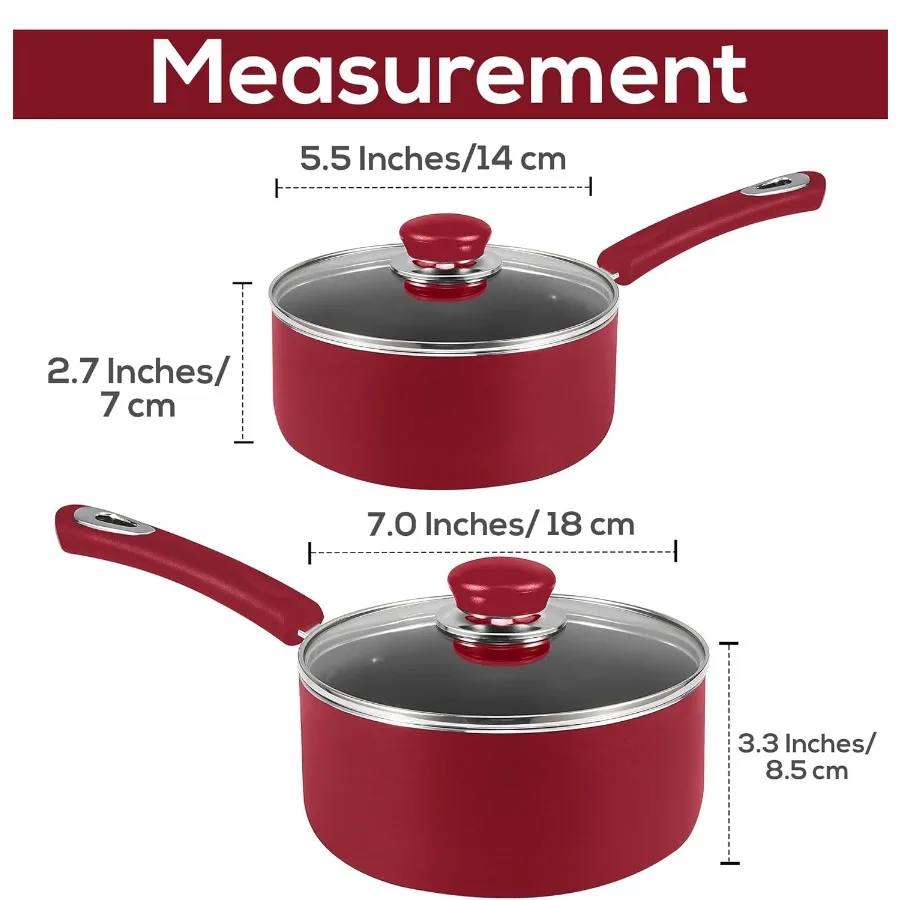 طقم قدر غير لاصق مع أغطية بسعة 1 كوارت و2 كوارت مقاسات أوعية طبخ متعددة الأغراض مثالية للمطابخ المنزلية #2