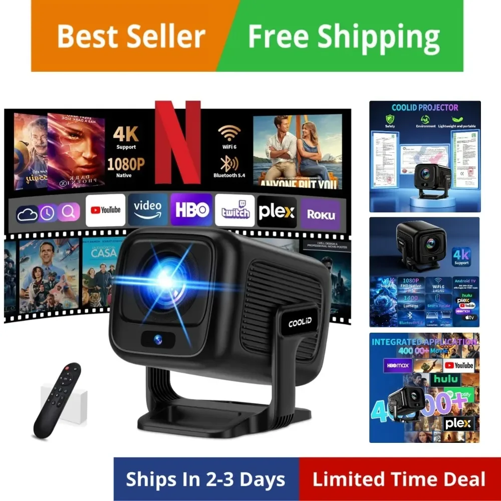 

Мини-проектор с автофокусом и обновлением 2026 года, поддержка 1080P FHD и 4K, портативный проектор