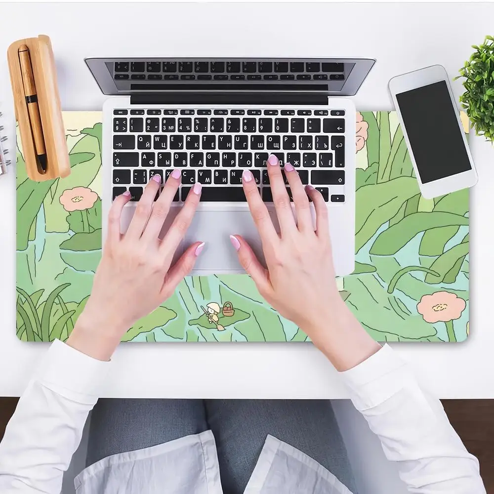 HYBXAXC Kawaii green desk mat cute mousepad Japanese, Flowers and plants korean
