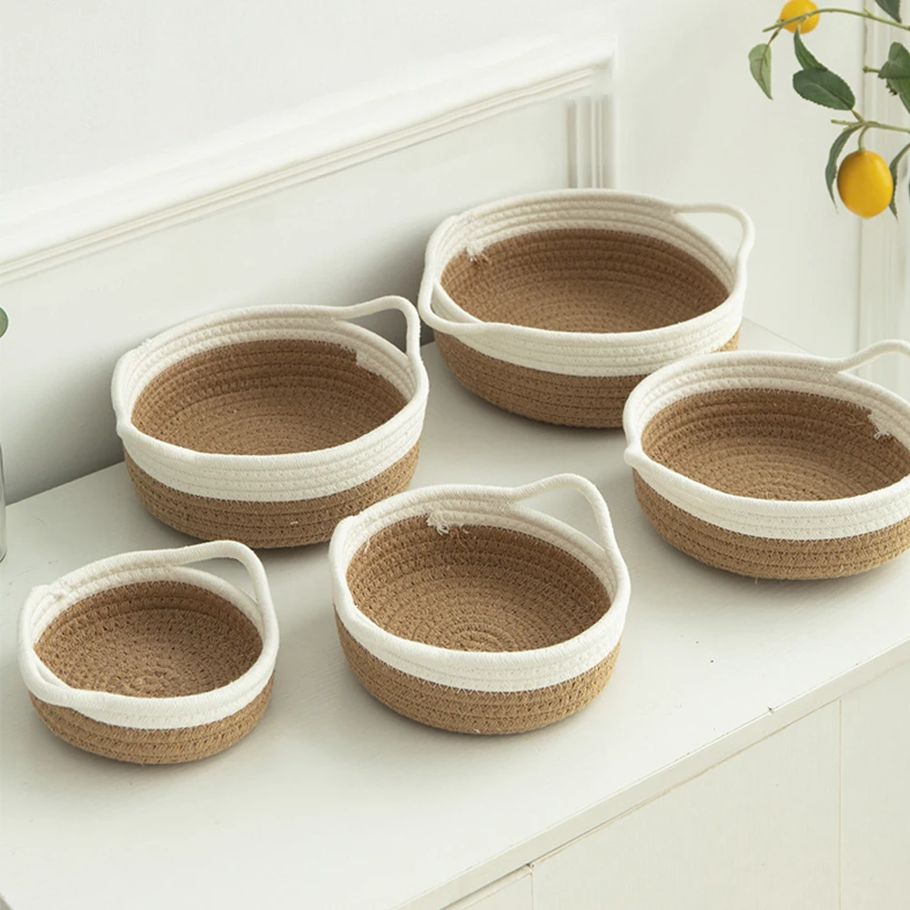 الشمال سطح المكتب سلات التخزين مجوهرات أشتات مفتاح مستحضرات التجميل تنظيم صناديق القط اللعب المنسوجة القطن حبل صندوق تخزين مع مقابض