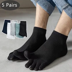 5 Pairs Man Boat Socks Toe Cotton Mesh Breathable Sweat-Absorbing Solid Thin Elastic Endurable 5 Finger Ankle Socks Student